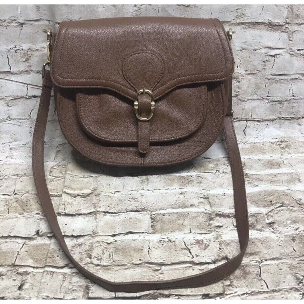 EMMA FOX Caramel Brown Pebble Leather Crossbody Handbag Handle Gold Accent Purse